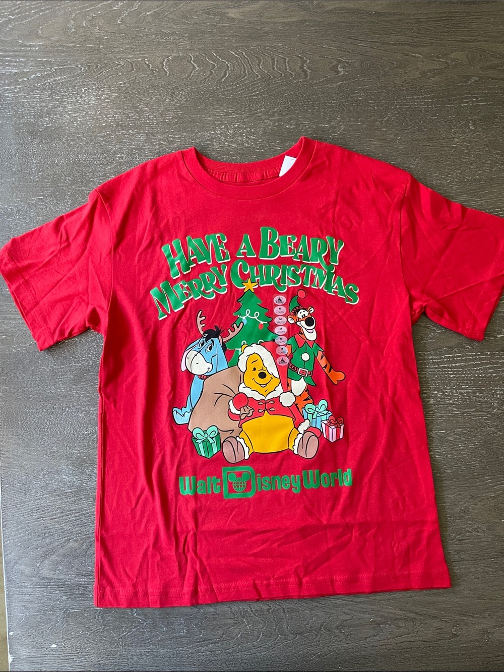 Disney Red Winnie the Pooh "Have a Beary Merry Christmas" Graphic Tee